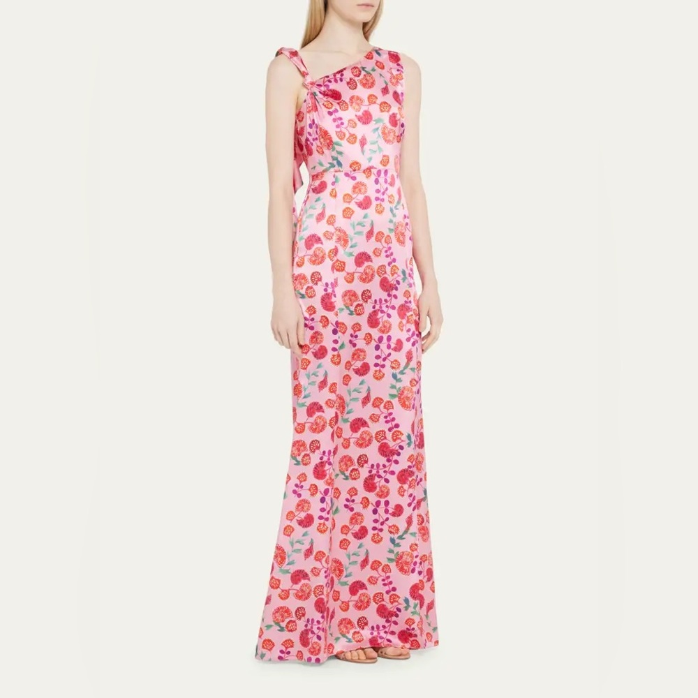 NWT SALONI Leona One-Shoulder Draped Printed Silk Gown size 6